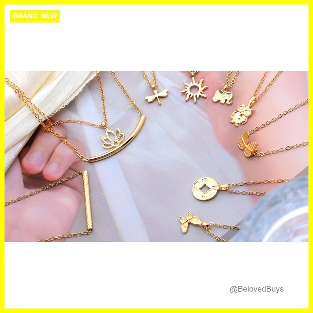 9 Piece Gold Plated Necklace Set with Butterfly Pendant Choker - Picture 7 of 7